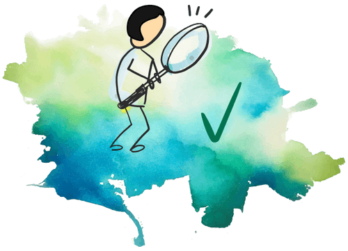 Illustration of person holding a magnifying glass